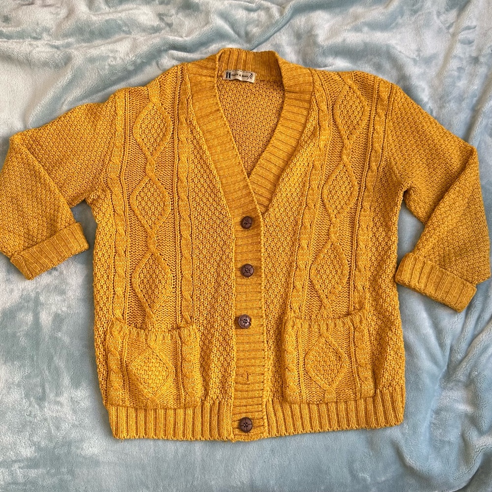 Women's Mustard Cable Knit Cardigan Sweater